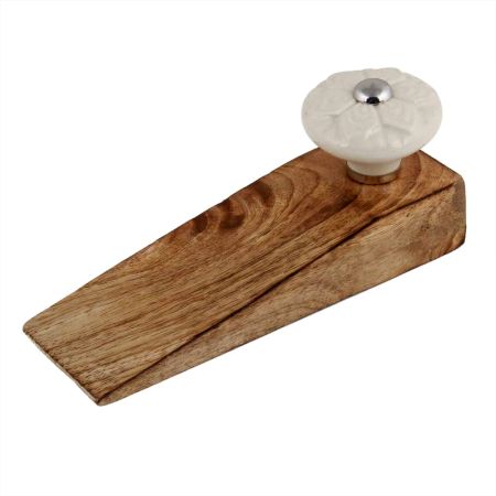 Cream Wheel Flower Ceramic Wooden Door Stopper